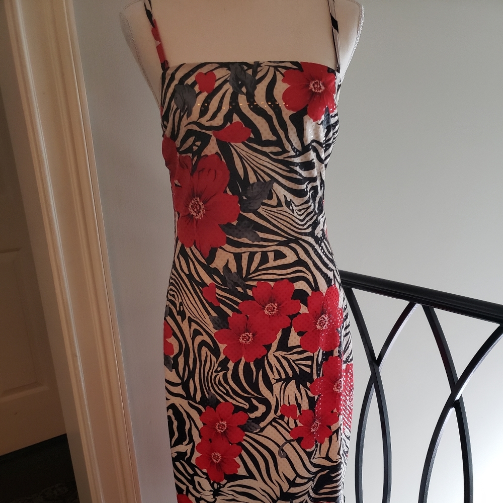 Cache zebra print with red flowers dress
